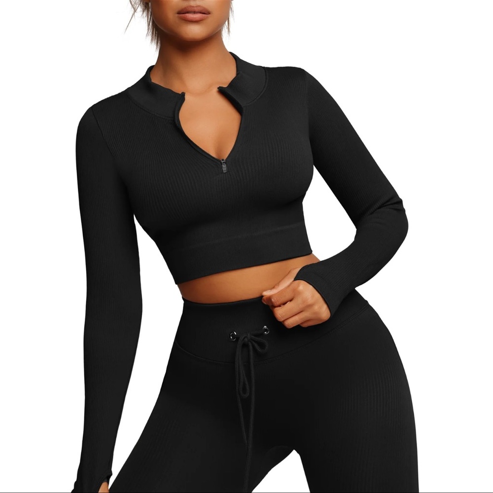 FeelinGirl | Seamless Ribbed Long Sleeve Crop Top and Leggings Set